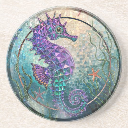 Seepferd Mosaik Round Sandstone Untersetzer (Vorne)