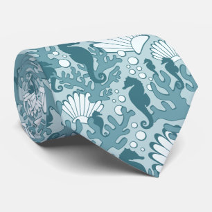 Seepferd Muschel Korallen Muster Aquamarin Neck Ti Krawatte