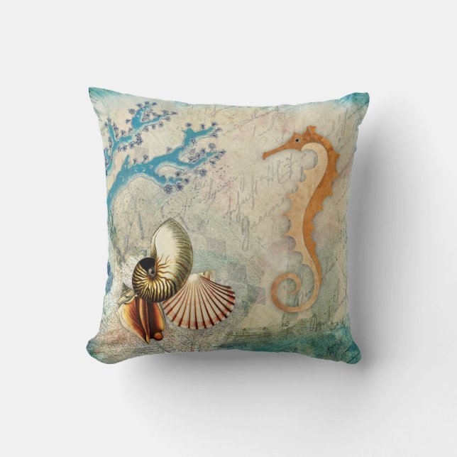 Seepferd-Muscheln Kissen (Vorderseite)