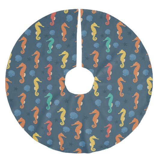 Seepferd Muster Polyester Weihnachtsbaumdecke (Vorderseite)