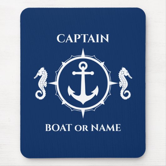 Seepferd Nautical Anchor Captain Boat oder Name Bl Mousepad (Vorne)