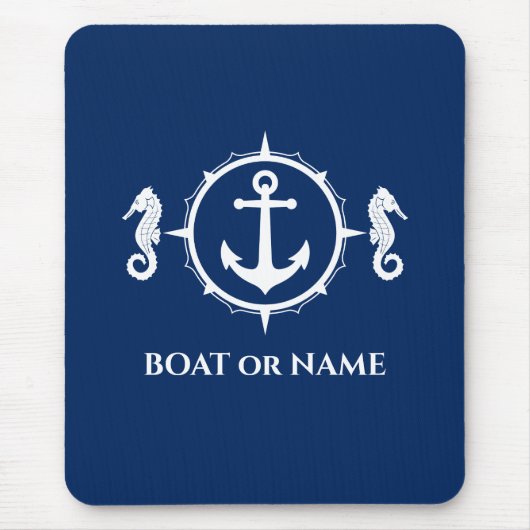 Seepferd Nautical Anchor Ihr Boot oder Name Marine Mousepad (Vorne)