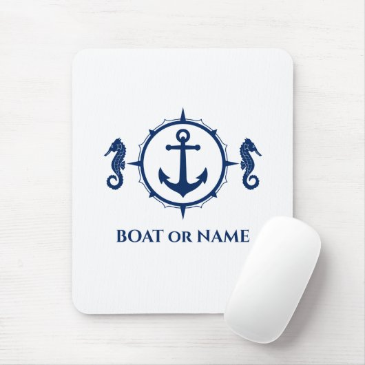 Seepferd Nautical Ankerplatz Ihr Boot oder Name Bl Mousepad (Mit Mouse)