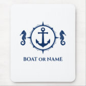 Seepferd Nautical Ankerplatz Ihr Boot oder Name Bl Mousepad (Vorne)