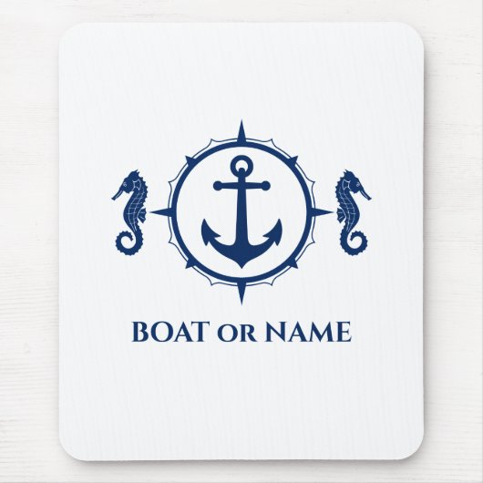Seepferd Nautical Ankerplatz Ihr Boot oder Name Bl Mousepad (Vorne)