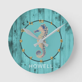Seepferd Nautical Coastal Beach House Individuelle Runde Wanduhr