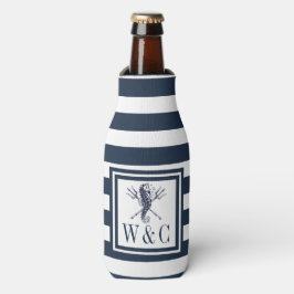 Seepferd Nautical Monogram Navy Blue Strip Flasche Flaschenkühler