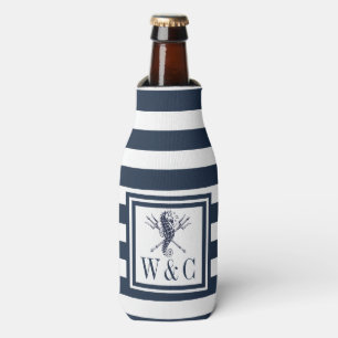 Seepferd Nautical Monogram Navy Blue Strip Flasche Flaschenkühler