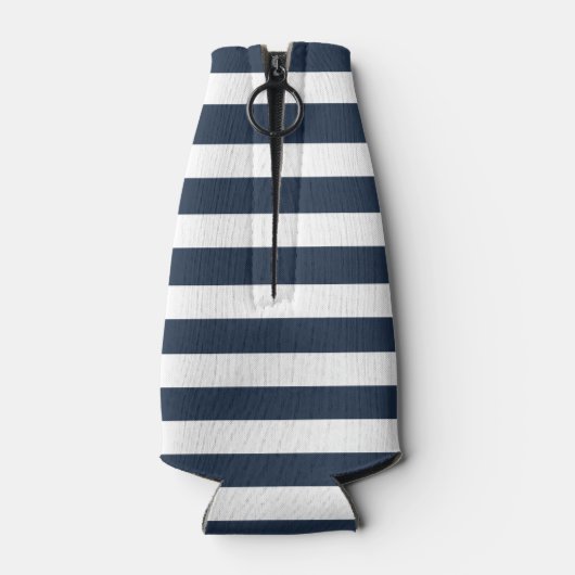 Seepferd Nautical Monogram Navy Blue Strip Flasche Flaschenkühler (Rückseite)