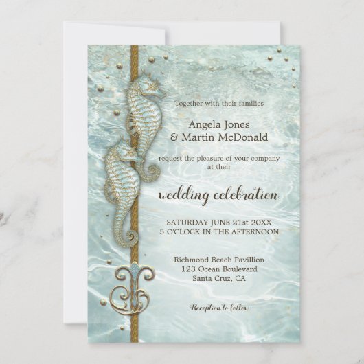 Seepferd Nautical Ocean Wedding Einladung (Vorderseite)