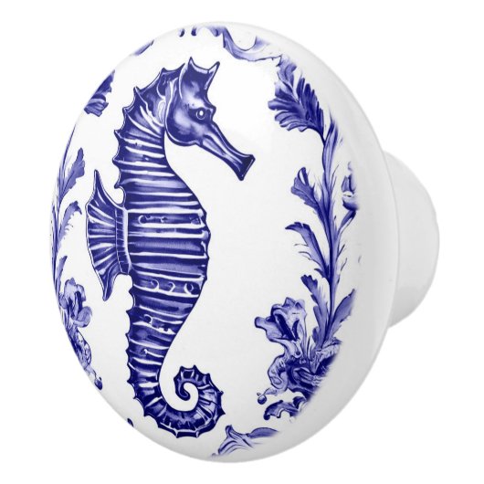 Seepferd Navy Blauer Weißer Ozean direkt gegenüber Keramikknauf (Rechts)