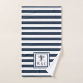 Seepferd Navy Blue Stripe Nautic Monogram Badhandtuch Set (Handtuch)