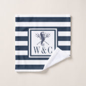 Seepferd Navy Blue Stripe Nautic Monogram Badhandtuch Set (Waschlappen)