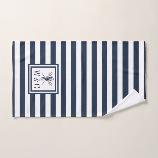 Seepferd Navy Blue Stripe Nautic Monogram Badhandtuch Set (Handtuch)