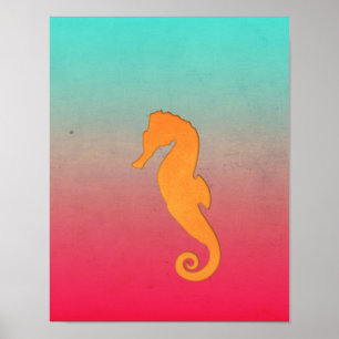 Seepferd orange Silhouette Einfache nautische Stra Poster