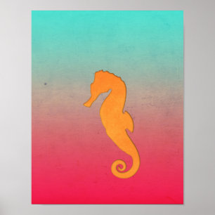 Seepferd orange Silhouette Einfache nautische Stra Poster