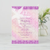 Seepferd Pair Lila tropischer Strand Hochzeit Einladung (Stehend Vorderseite)