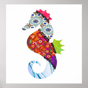 Seepferd-Patchwork-Haustier-Druck Poster
