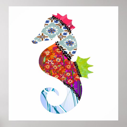 Seepferd-Patchwork-Pet Drucken Poster (Vorne)
