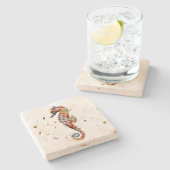 Seepferd-Regenbogen Steinuntersetzer (Seitenansicht)