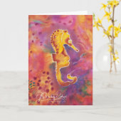 Seepferd; Reproduktion von handbedrucktem Seidende Karte (Gelbe Blume)