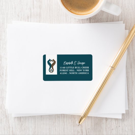 Seepferd Romance, Beach Wedding Adressaufkleber (Insitu)