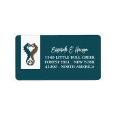 Seepferd Romance, Beach Wedding Adressaufkleber (Vorne)