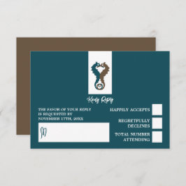 Seepferd Romance, Beach Wedding RSVP Karte