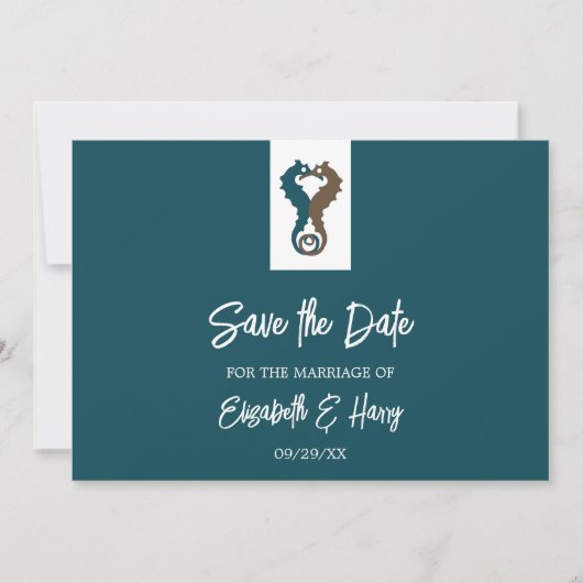 Seepferd Romance, Beach Wedding Save The Date (Vorderseite)