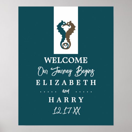 Seepferd Romance, Beach Wedding Willkommen Poster (Vorne)