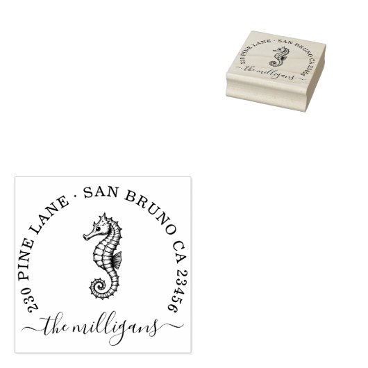 Seepferd Rücksendeadresse Briefmarke - Ocean Elega Gummistempel (Stempel)