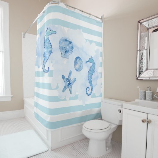 Seepferd Sand Dollar Starfish Blau Duschvorhang (Beispiel)