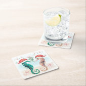 Seepferd Santa Coastal Weihnachten Kiss Beach Rechteckiger Pappuntersetzer (Vor Ort)