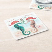 Seepferd Santa Coastal Weihnachten Kiss Beach Rechteckiger Pappuntersetzer (angewinkelt)