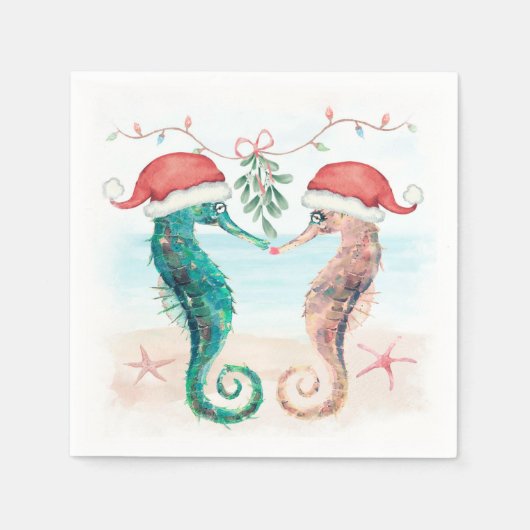 Seepferd Santa Coastal Weihnachten Kiss Beach Serviette (Vorderseite)