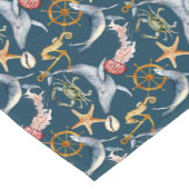 Seepferd, Schiffrad, Wale, Krebse, Starfish Blau Kurzer Tischläufer (Ecke)