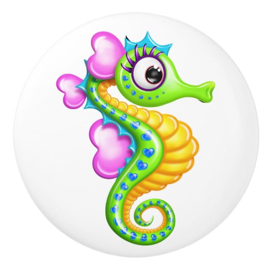 Seepferd-Schubknöpfe Keramikknauf (Vorderseite)