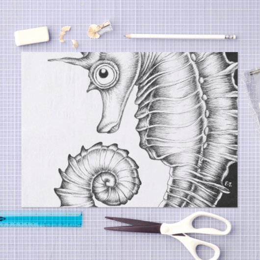 Seepferd schwarz und weiß seidenpapier (Handwerk)