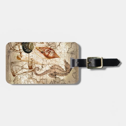 Seepferd seashell Nautical Map Gepäckanhänger (Vorderseite horizontal)