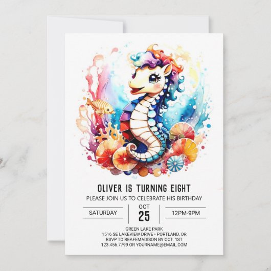 Seepferd Serenade Oceanic Geburtstag Einladung (Vorderseite)