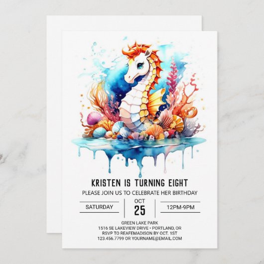 Seepferd Serenade Underwater Whimsy Geburtstag Einladung (Vorne/Hinten)