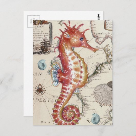 Seepferd Shabby Postkarte (Vorne/Hinten)