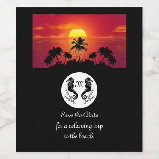 Seepferd Silhouette Monogramm Foto Weinetikett (Einzelnes Label)