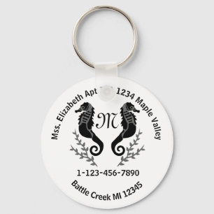 Seepferd Silhouette Monogramm Telefonische Kontakt Schlüsselanhänger