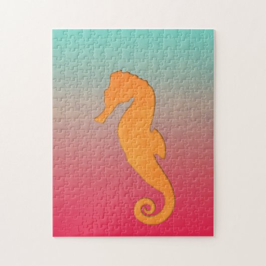 Seepferd Silhouette Orange Türkis einfach Puzzle (Vertikal)