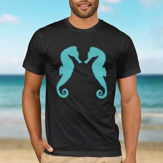 Seepferd Silhouetten Aqua Blue T-Shirt