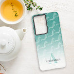 Seepferd Skeleton Muster Sea Green Monogram Name Samsung Galaxy Hülle<br><div class="desc">Dieses Design zeichnet sich durch einen schaumgrünen Hintergrund mit weißem tanzendem Skelettmuster und Vorlagentext aus. Personalisieren Sie den Initial und Namen des Monogramms,  entfernen Sie eines oder beide,  oder bearbeiten Sie mit dem Entwurfstool,  um einen Schriftart auszuwählen,  den Stil,  die Größe und die Farbe,  die Sie bevorzugen</div>