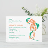 Seepferd Smaragd, Korallenhochzeit Brautparty Einladung (Stehend Vorderseite)