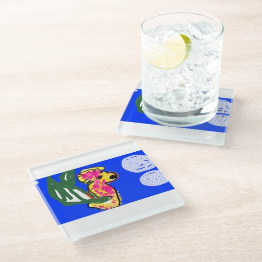 Seepferd Sommer Glasuntersetzer (Schrägansicht)