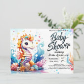 Seepferd Splash Oceanic Baby Dusche Einladung (Stehend Vorderseite)